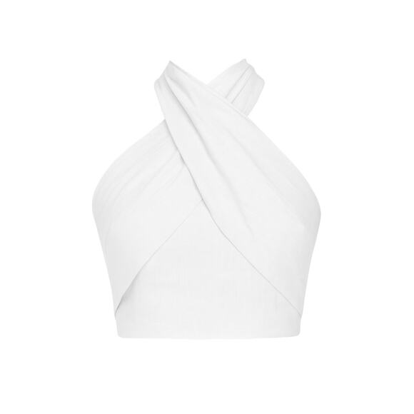 $100 DISSH Gina White Linen Halter Crop Top - US 10 - Picture 2 of 5